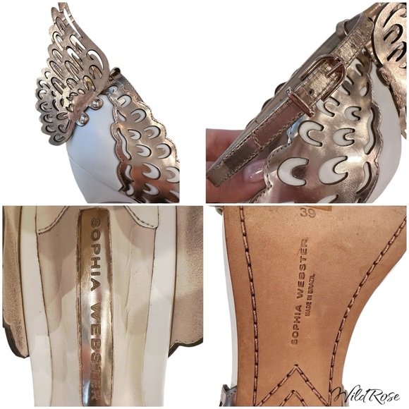 SOPHIA WEBSTER Evangeline Rose Gold & White Angel Wing Heels SZ 39